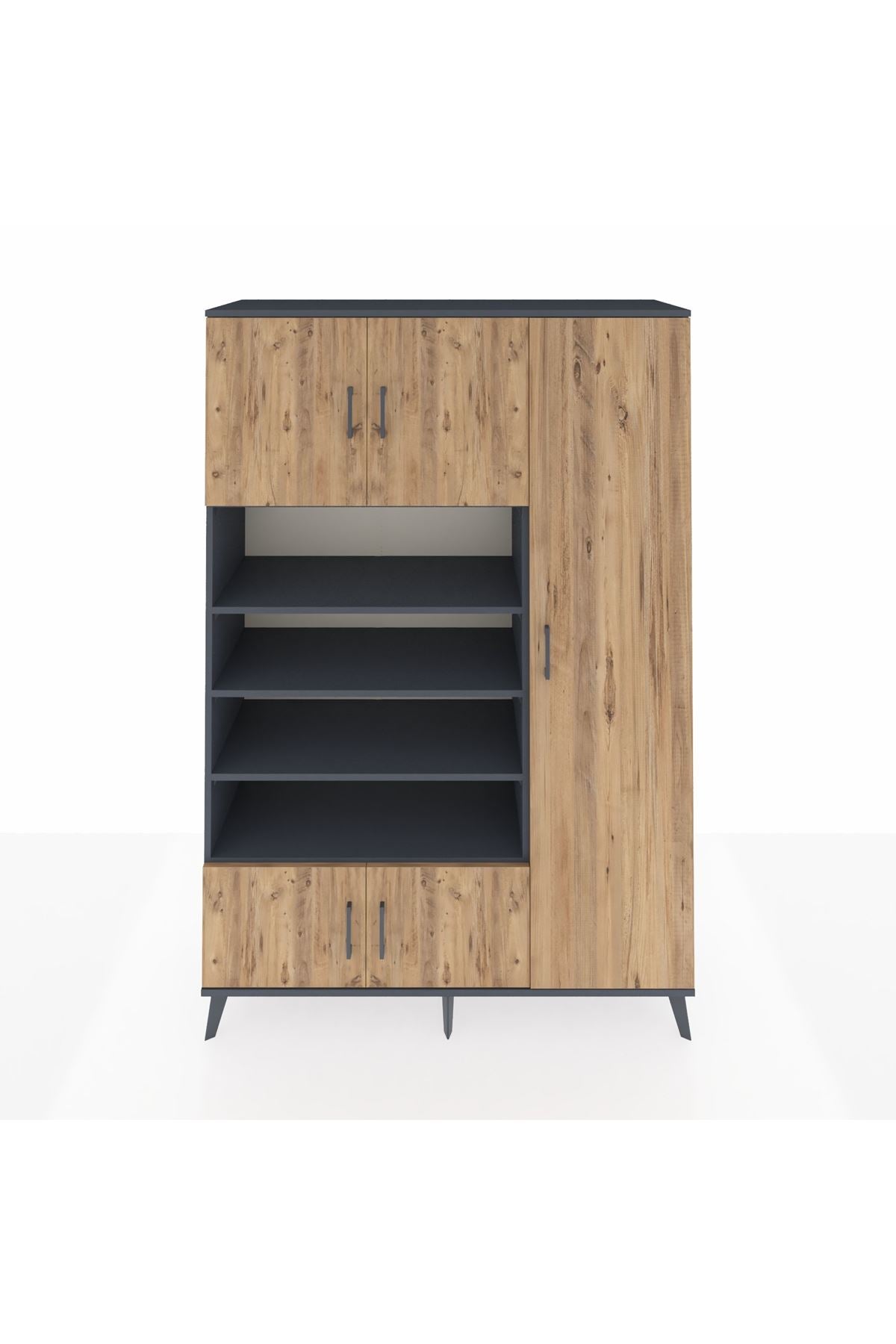 Hyperion Dolap 11 Raflı 5 Kapaklı 132x44x195 Antrasit-Çam/Antrasit