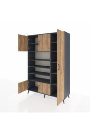 Hyperion Dolap 11 Raflı 5 Kapaklı 132x44x195 Antrasit-Çam/Antrasit