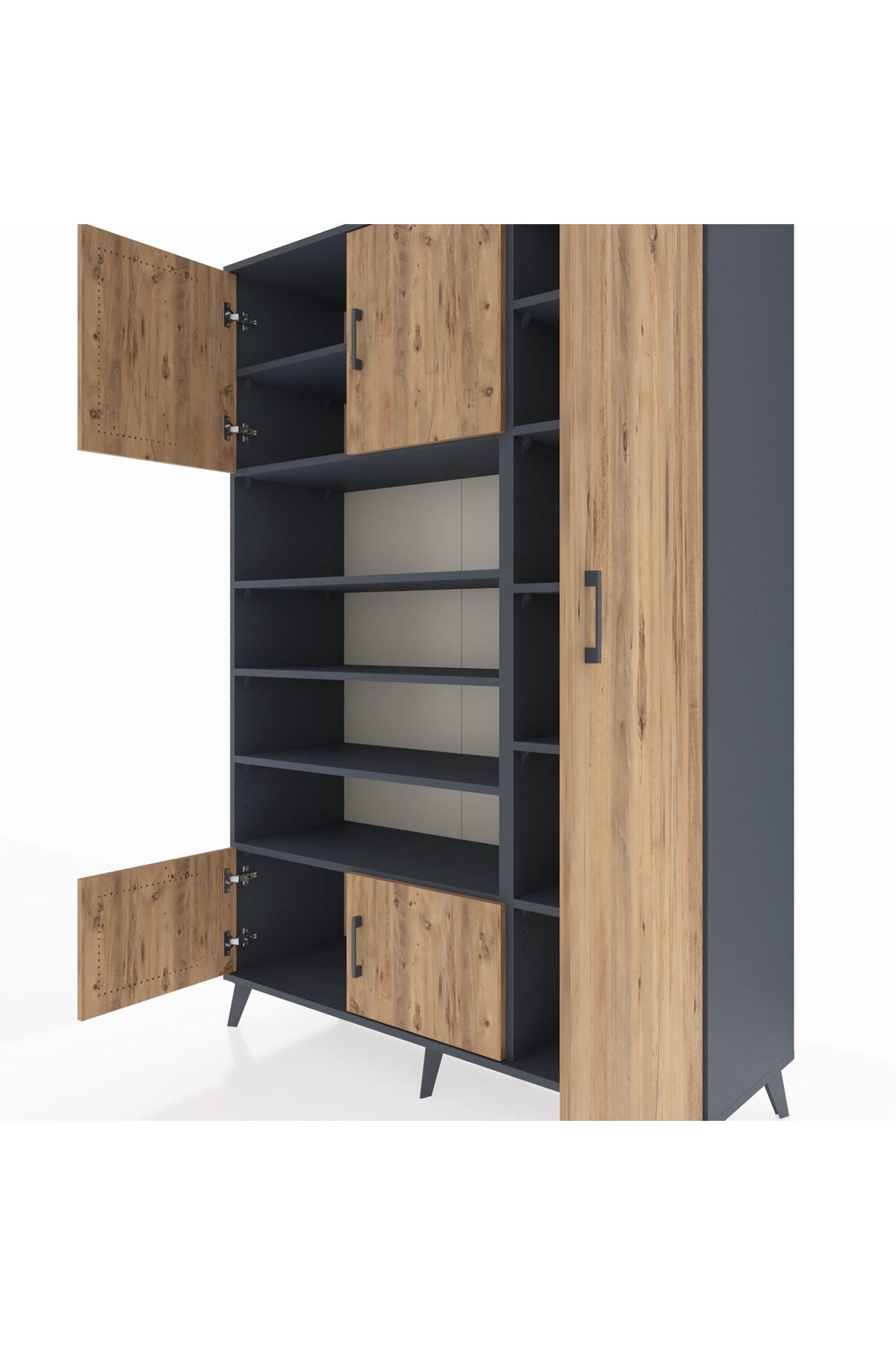 Hyperion Dolap 11 Raflı 5 Kapaklı 132x44x195 Antrasit-Çam/Antrasit