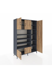 Hyperion Dolap 11 Raflı 5 Kapaklı 132x44x195 Antrasit-Çam/Antrasit