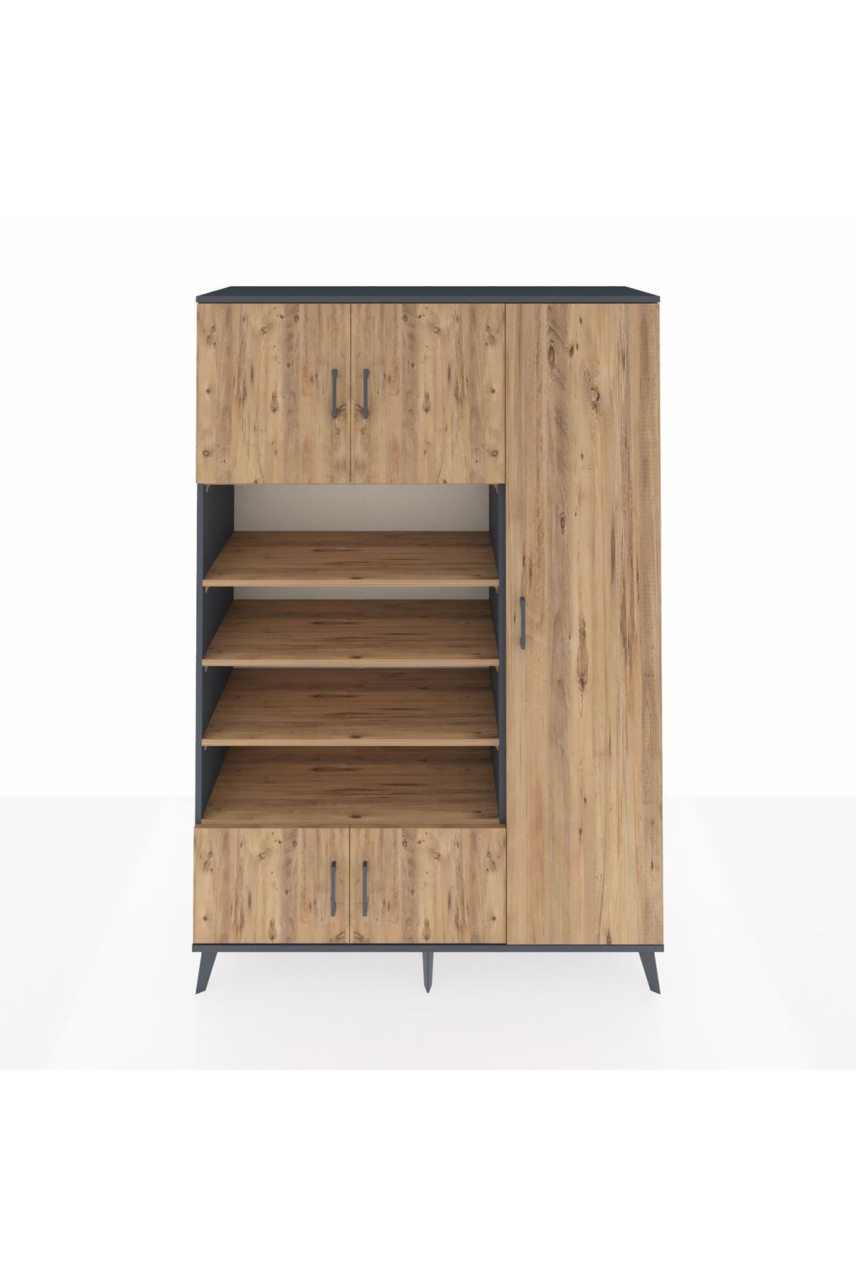 Hyperion Dolap 11 Raflı 5 Kapaklı 132x44x195 Antrasit-Çam/Çam