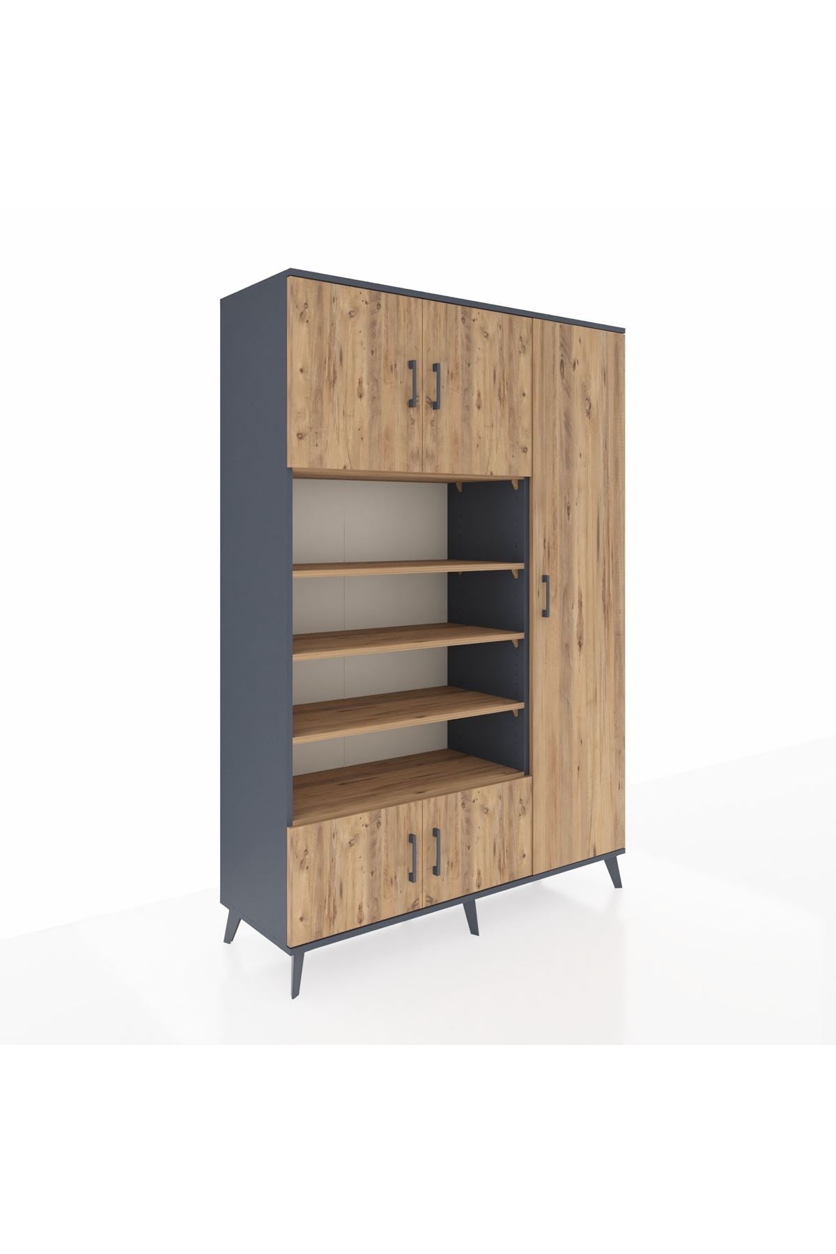 Hyperion Dolap 11 Raflı 5 Kapaklı 132x44x195 Antrasit-Çam/Çam