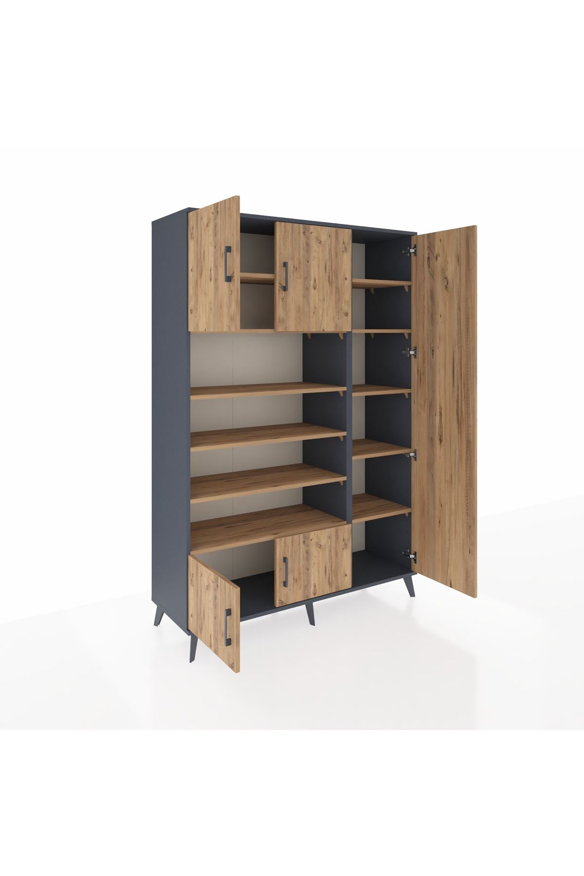 Hyperion Dolap 11 Raflı 5 Kapaklı 132x44x195 Antrasit-Çam/Çam