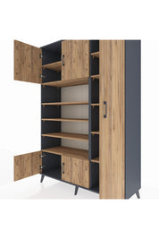 Hyperion Dolap 11 Raflı 5 Kapaklı 132x44x195 Antrasit-Çam/Çam