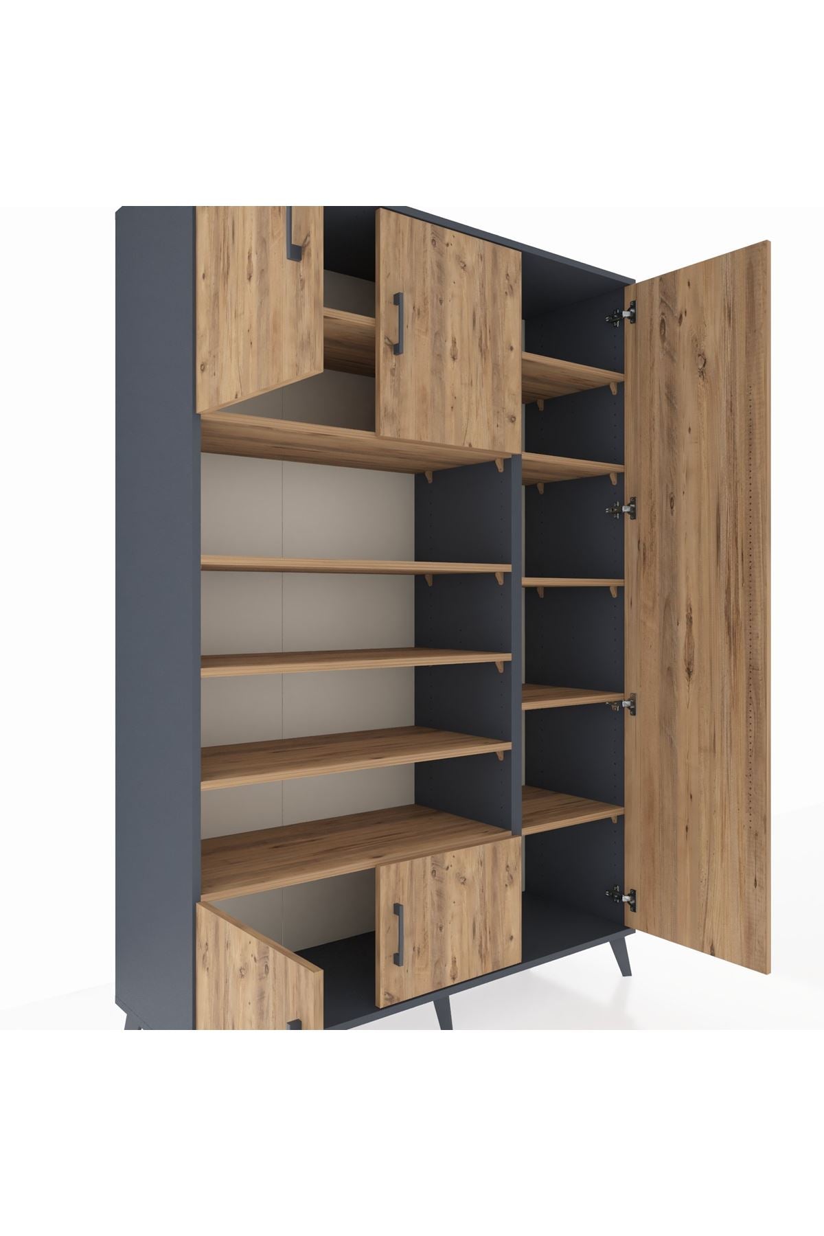 Hyperion Dolap 11 Raflı 5 Kapaklı 132x44x195 Antrasit-Çam/Çam