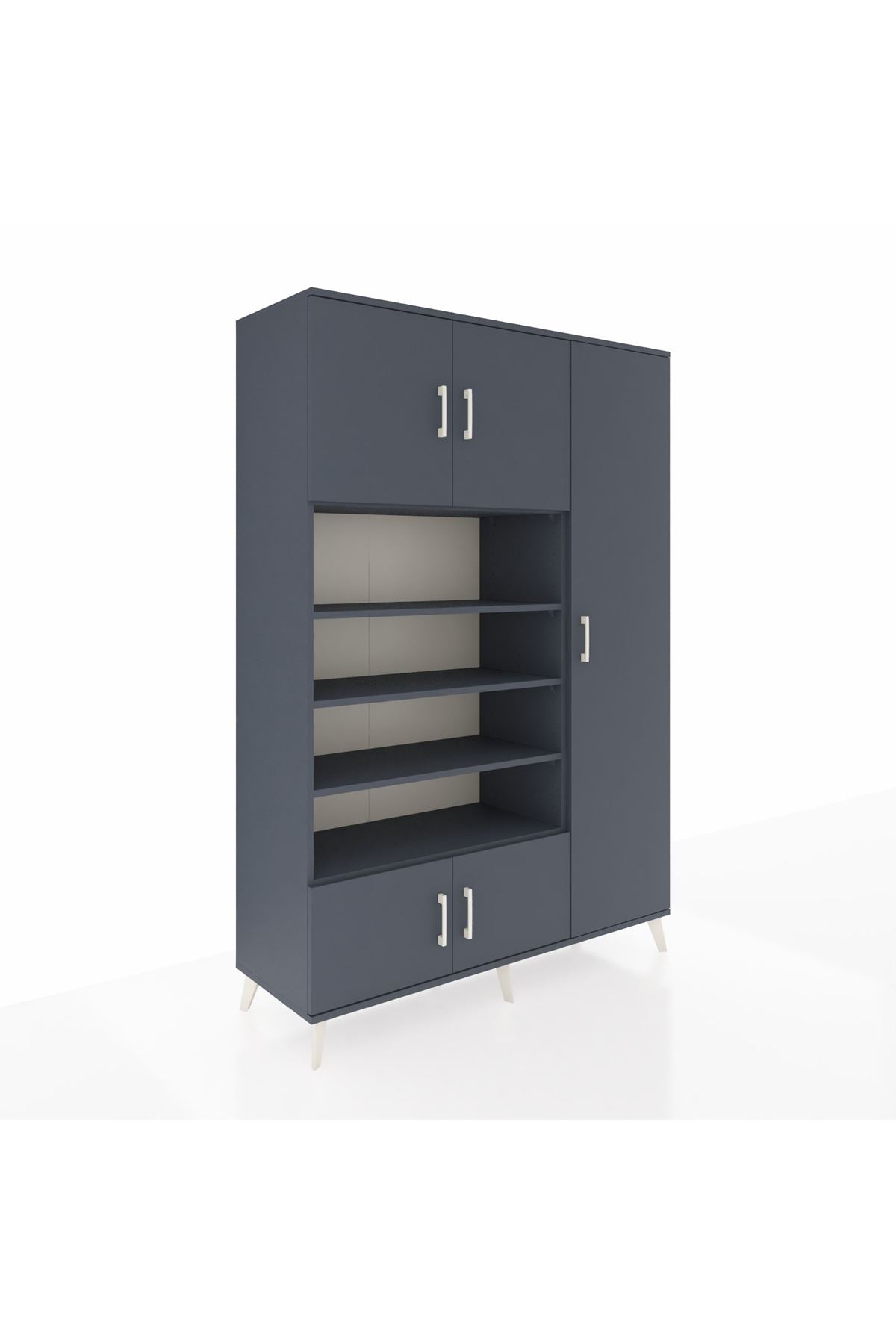 Hyperion Dolap 11 Raflı 5 Kapaklı 132x44x195 Antrasit-Antrasit/Antrasit