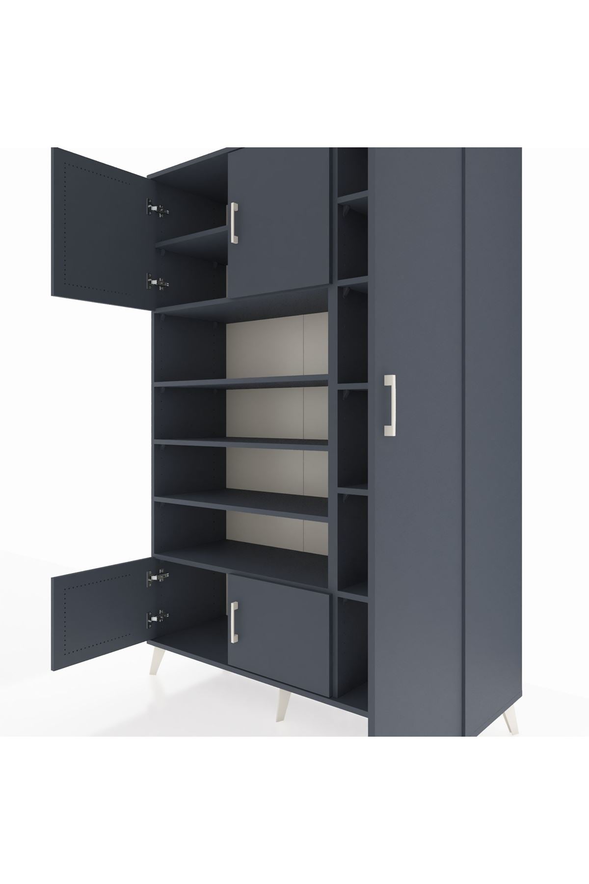 Hyperion Dolap 11 Raflı 5 Kapaklı 132x44x195 Antrasit-Antrasit/Antrasit