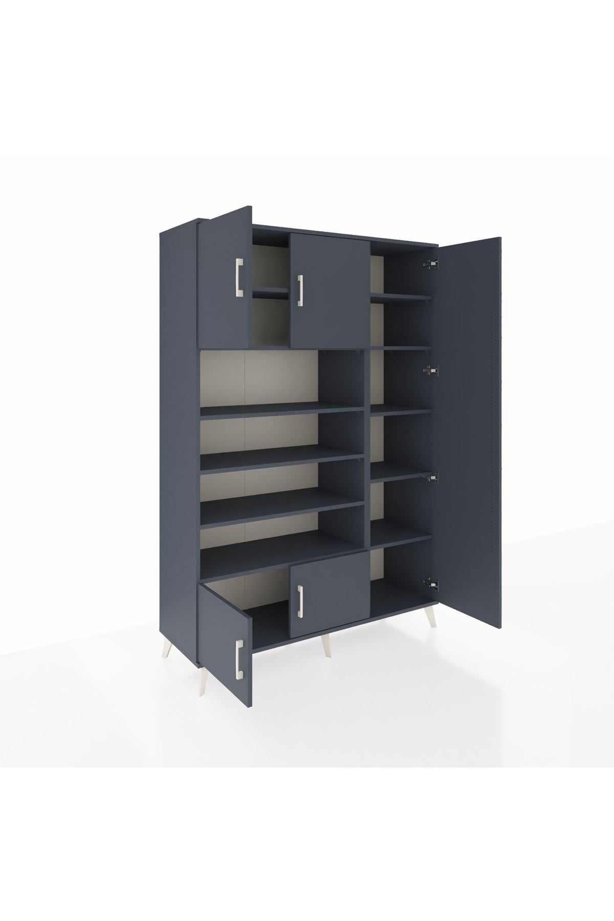 Hyperion Dolap 11 Raflı 5 Kapaklı 132x44x195 Antrasit-Antrasit/Antrasit