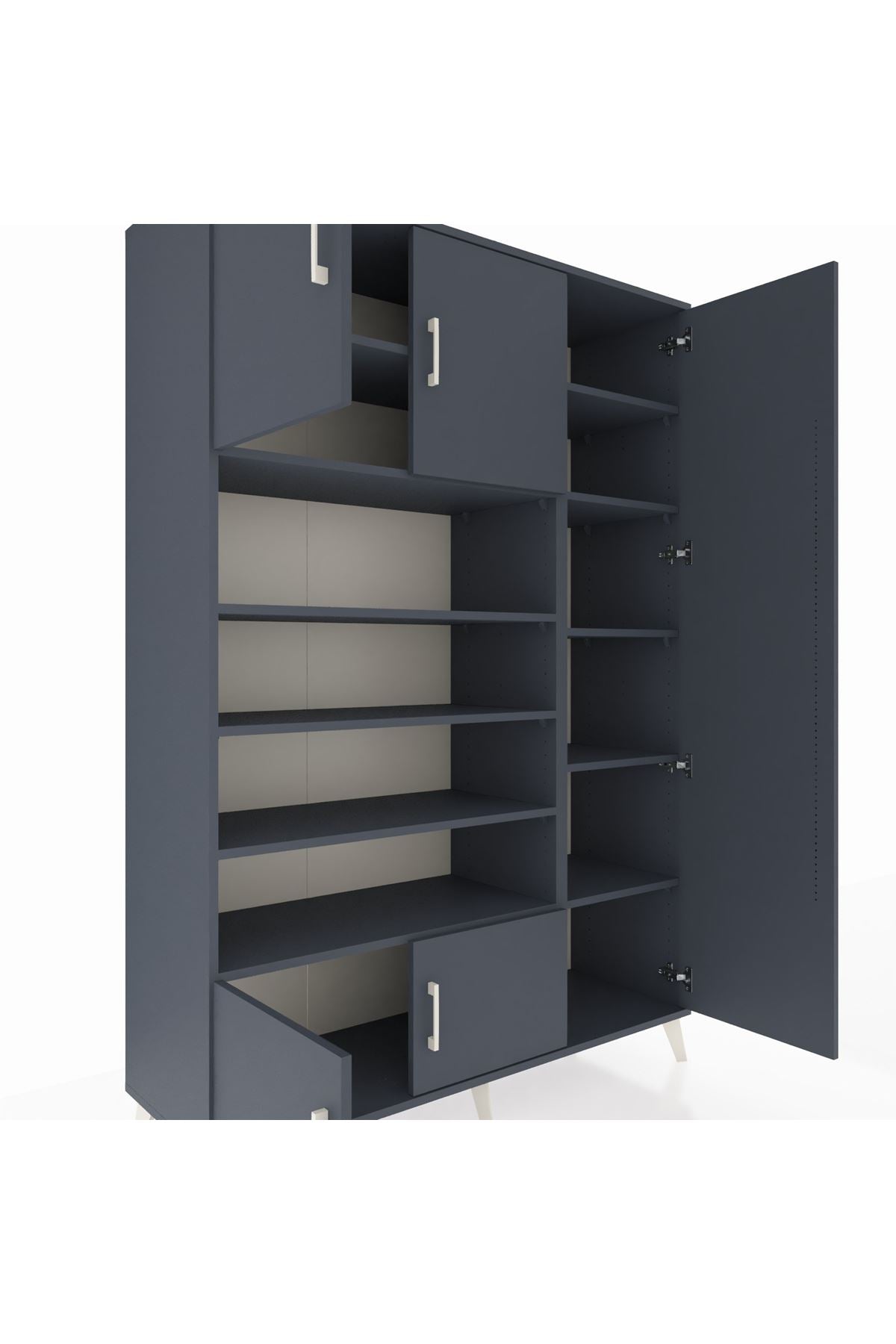 Hyperion Dolap 11 Raflı 5 Kapaklı 132x44x195 Antrasit-Antrasit/Antrasit