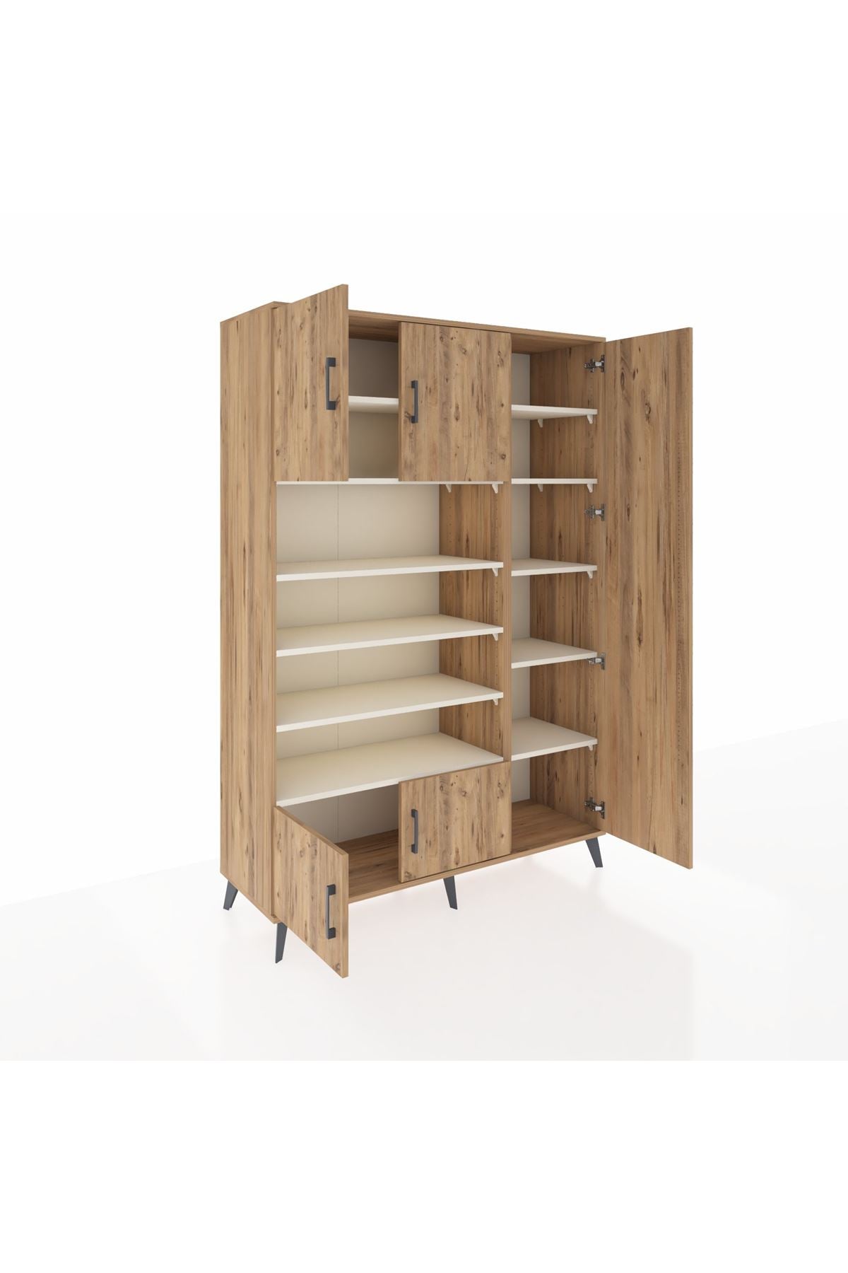 Hyperion Dolap 11 Raflı 5 Kapaklı 132x44x195 Çam-Çam/Aytaşı