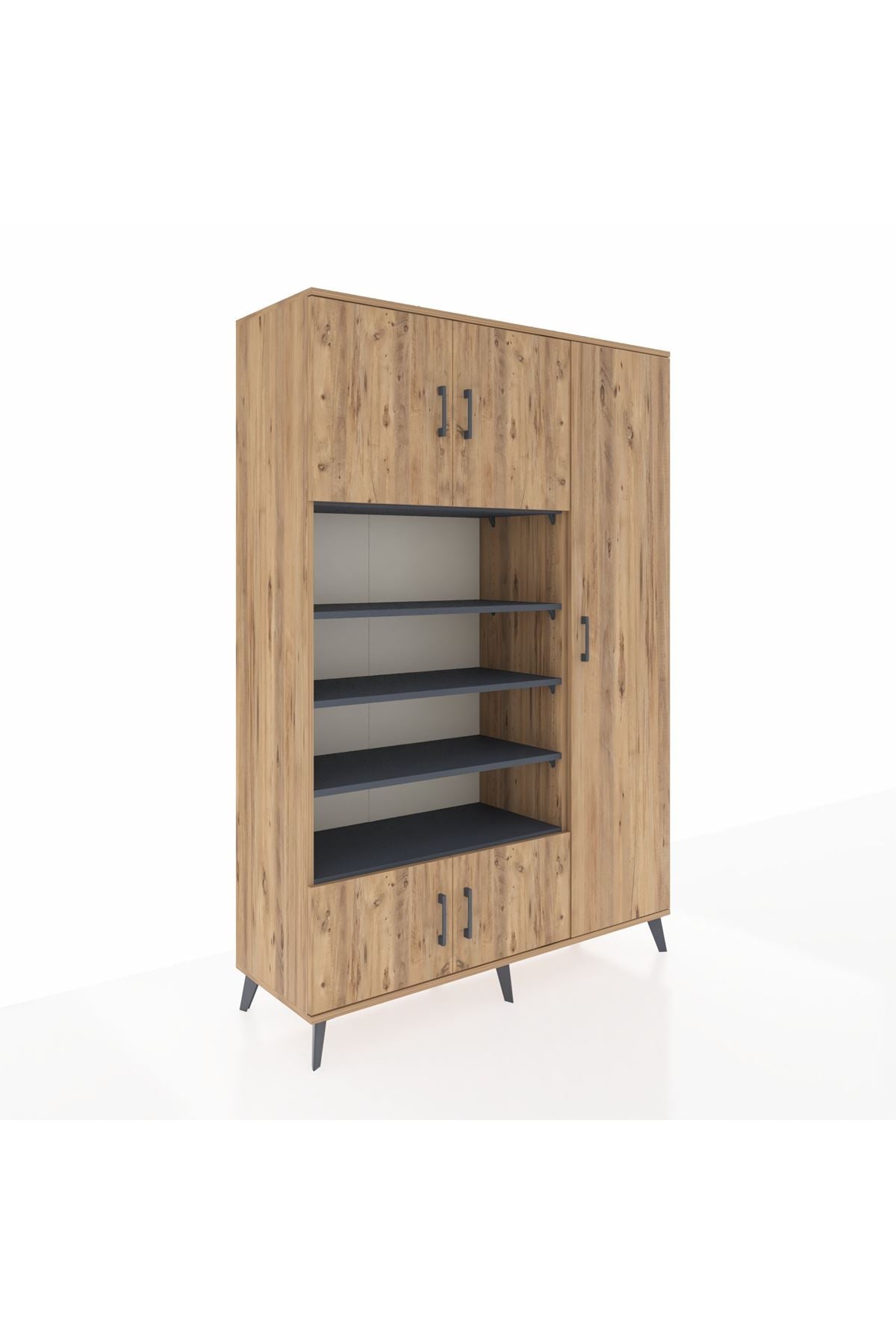 Hyperion Dolap 11 Raflı 5 Kapaklı 132x44x195 Çam-Çam/Antrasit