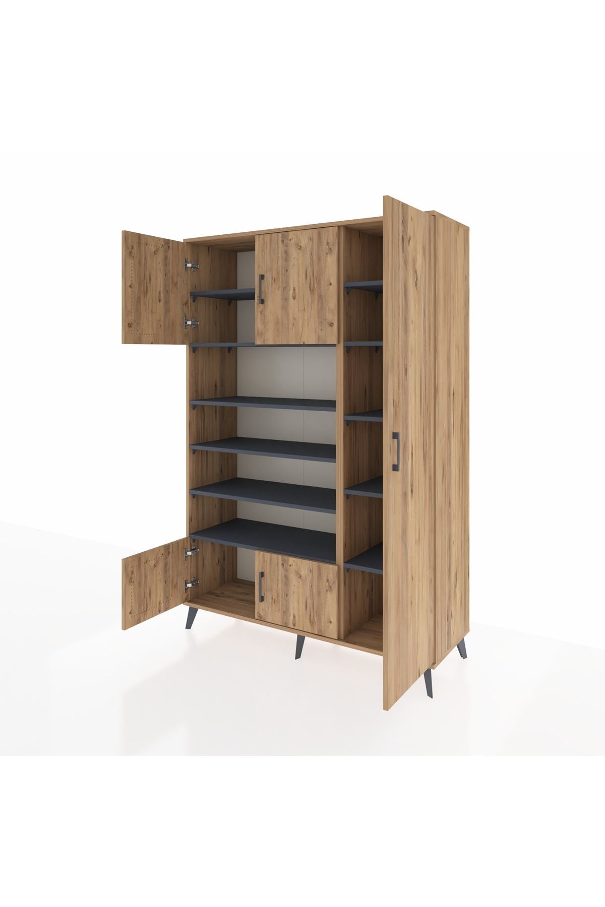 Hyperion Dolap 11 Raflı 5 Kapaklı 132x44x195 Çam-Çam/Antrasit