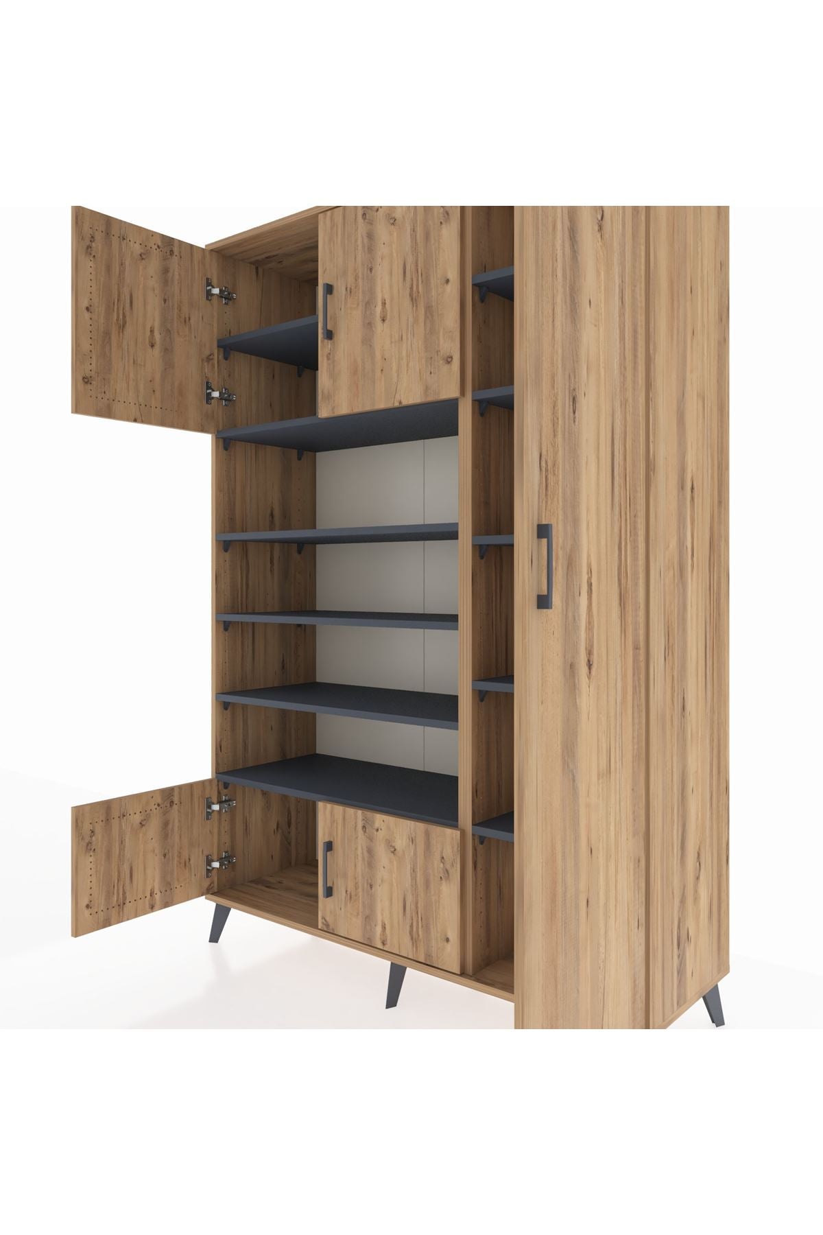 Hyperion Dolap 11 Raflı 5 Kapaklı 132x44x195 Çam-Çam/Antrasit