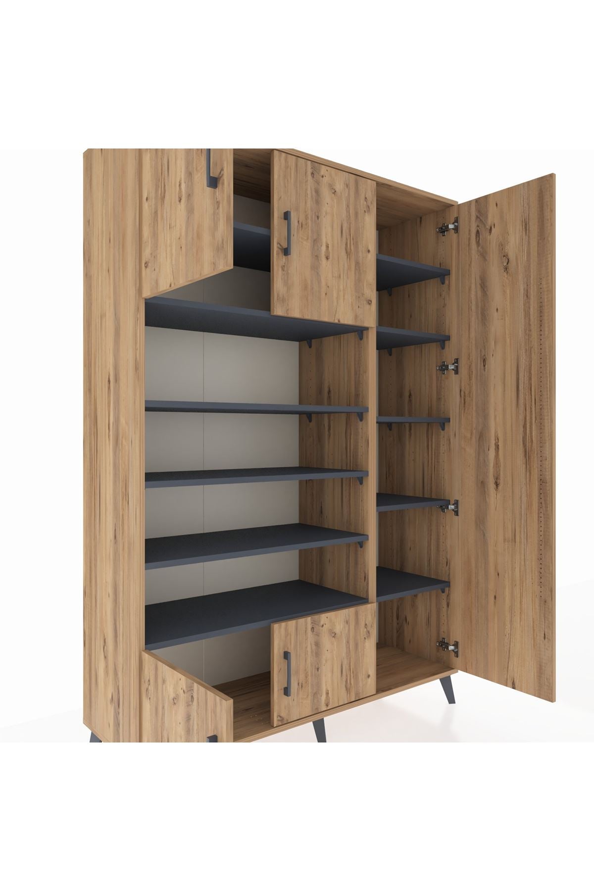 Hyperion Dolap 11 Raflı 5 Kapaklı 132x44x195 Çam-Çam/Antrasit