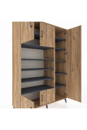 Hyperion Dolap 11 Raflı 5 Kapaklı 132x44x195 Çam-Çam/Antrasit