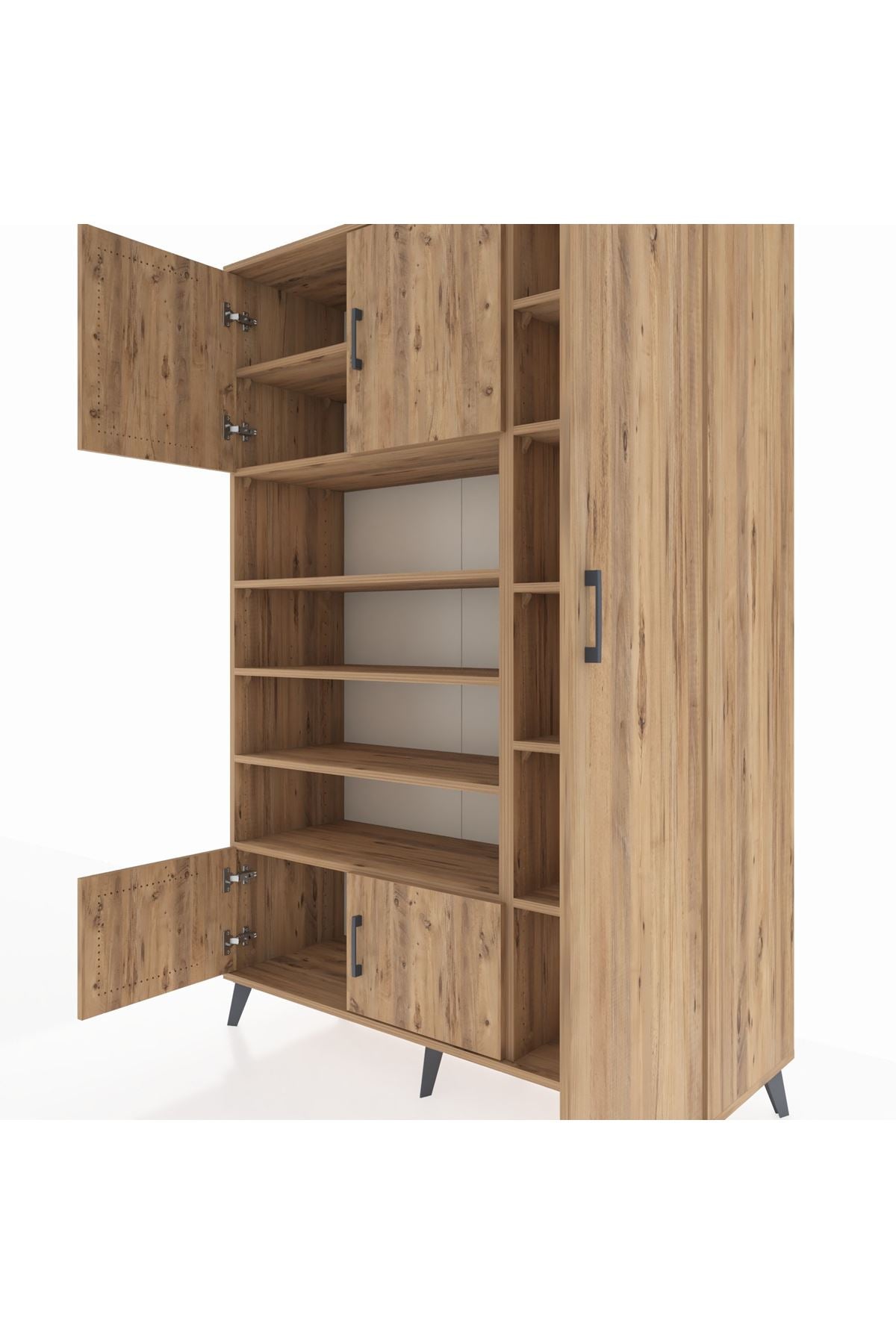 Hyperion Dolap 11 Raflı 5 Kapaklı 132x44x195 Çam-Çam/Çam