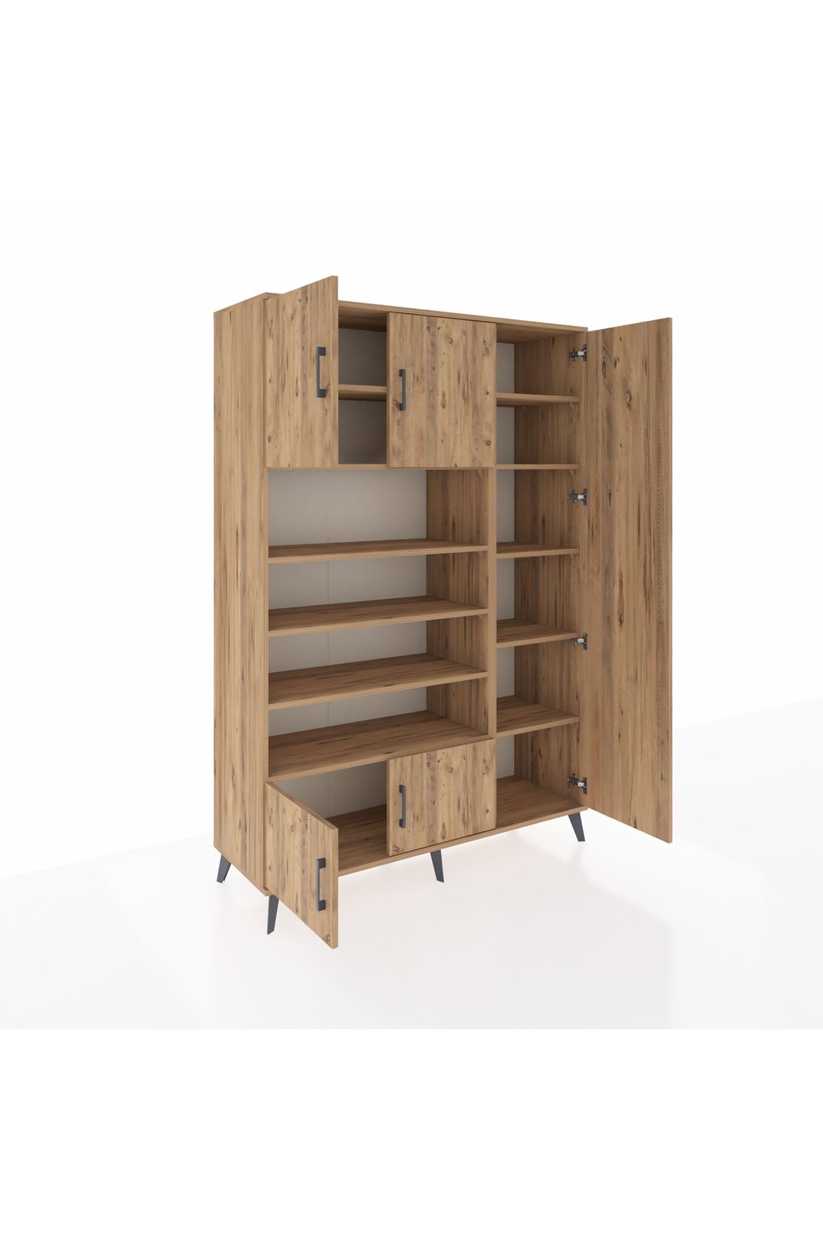 Hyperion Dolap 11 Raflı 5 Kapaklı 132x44x195 Çam-Çam/Çam