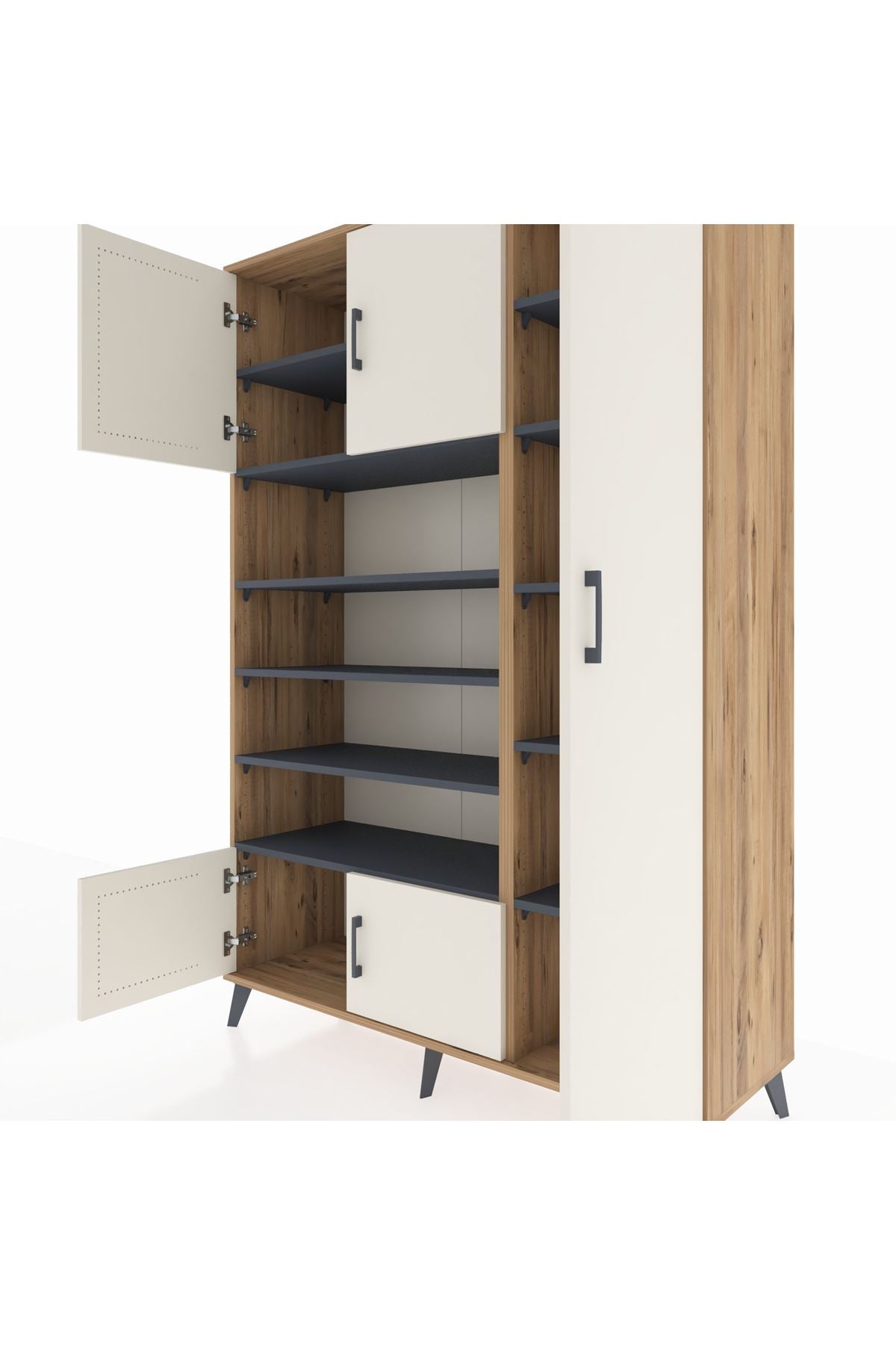 Hyperion Dolap 11 Raflı 5 Kapaklı 132x44x195 Çam-Aytaşı/Antrasit