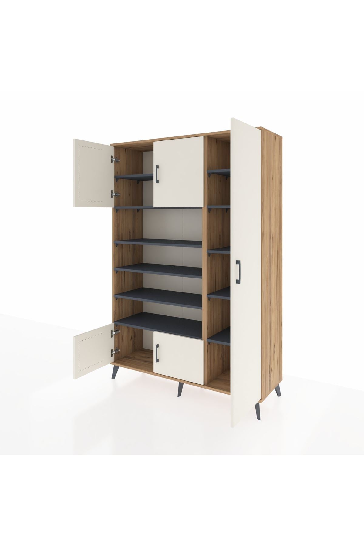 Hyperion Dolap 11 Raflı 5 Kapaklı 132x44x195 Çam-Aytaşı/Antrasit