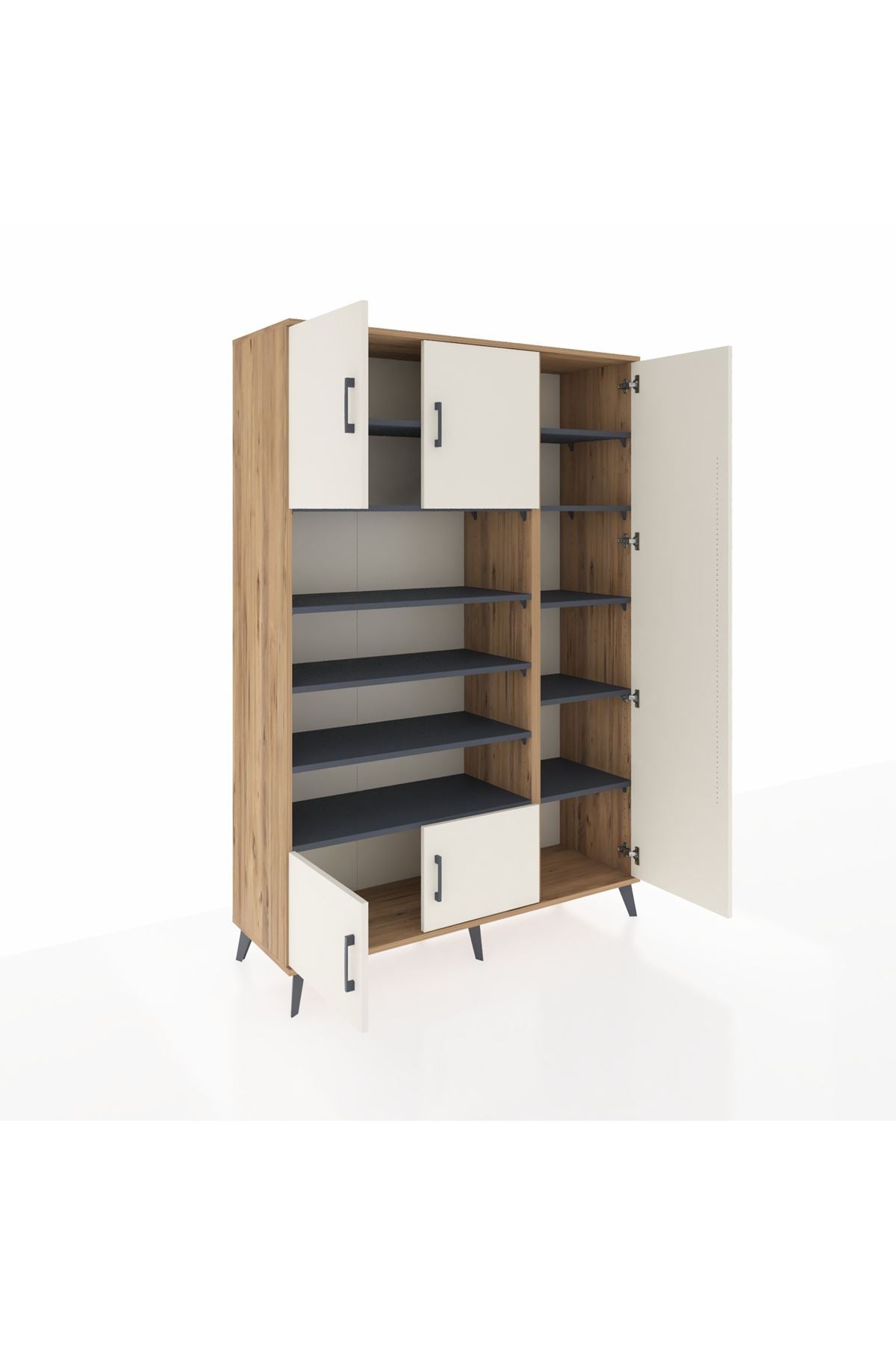 Hyperion Dolap 11 Raflı 5 Kapaklı 132x44x195 Çam-Aytaşı/Antrasit