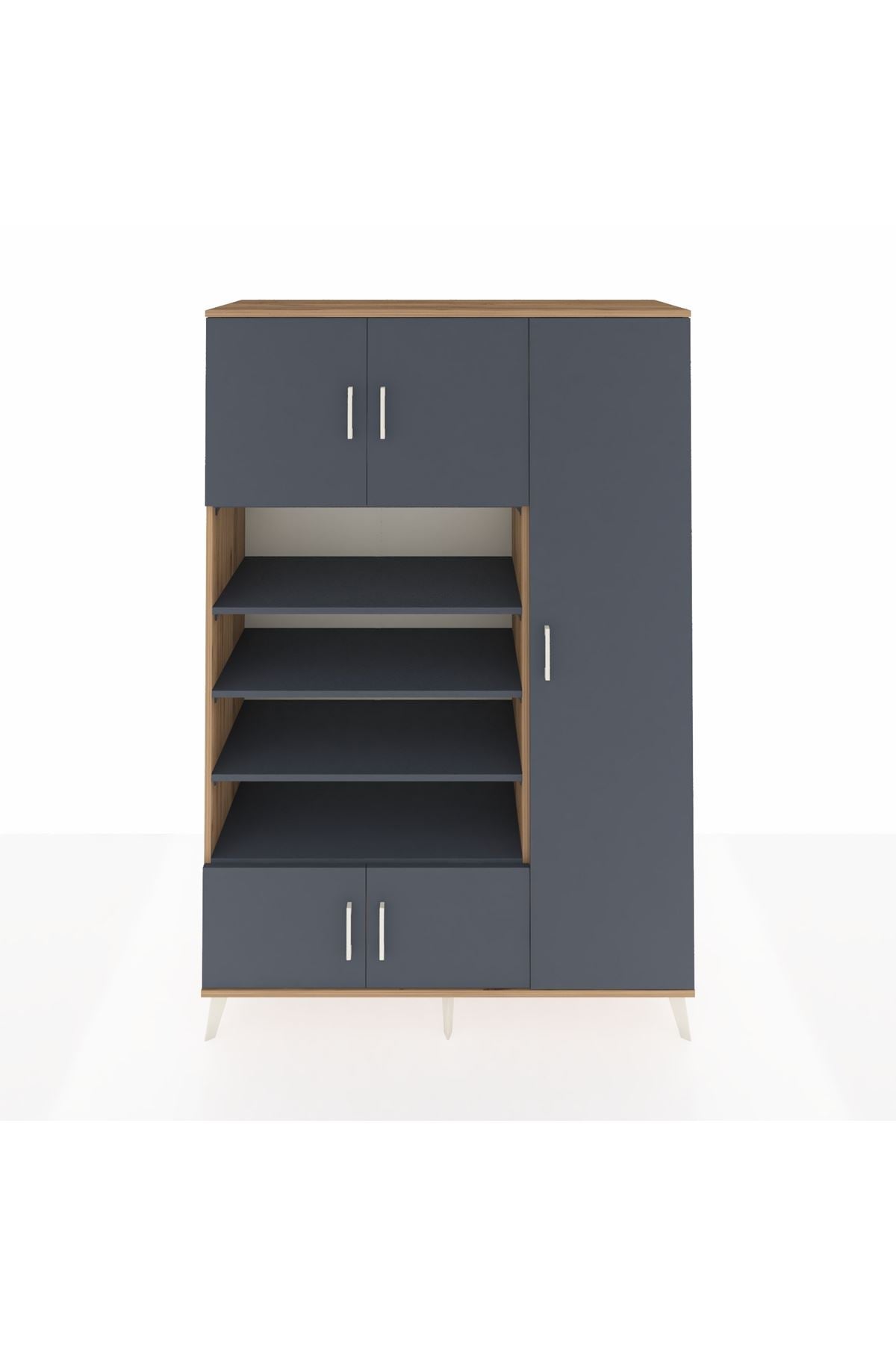 Hyperion Dolap 11 Raflı 5 Kapaklı 132x44x195 Çam-Antrasit/Antrasit