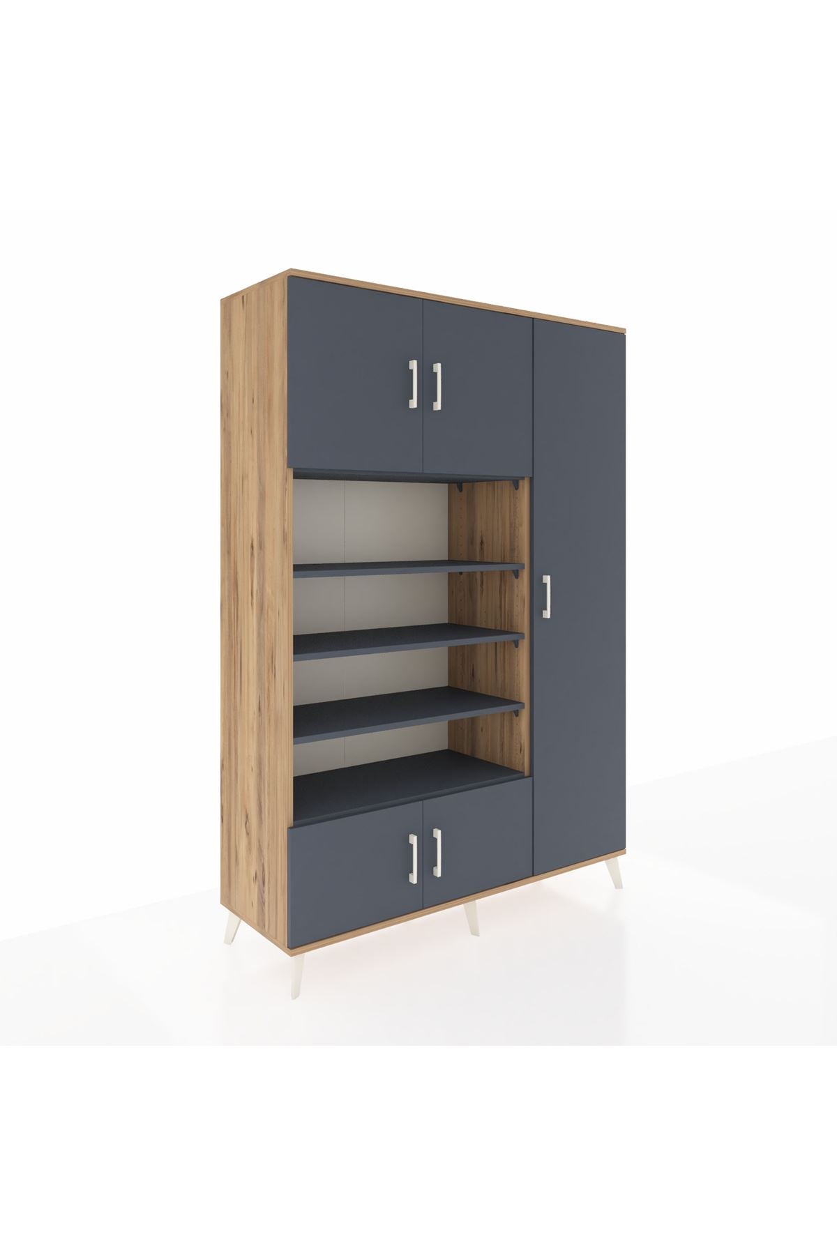 Hyperion Dolap 11 Raflı 5 Kapaklı 132x44x195 Çam-Antrasit/Antrasit