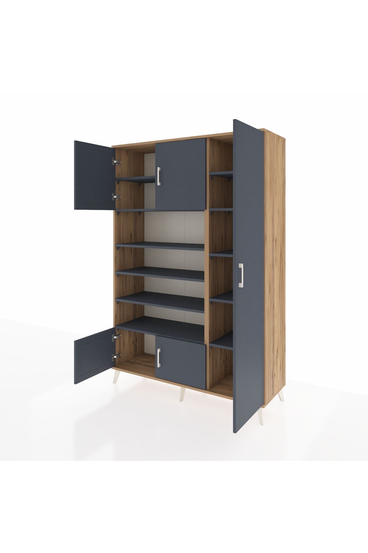 Hyperion Dolap 11 Raflı 5 Kapaklı 132x44x195 Çam-Antrasit/Antrasit