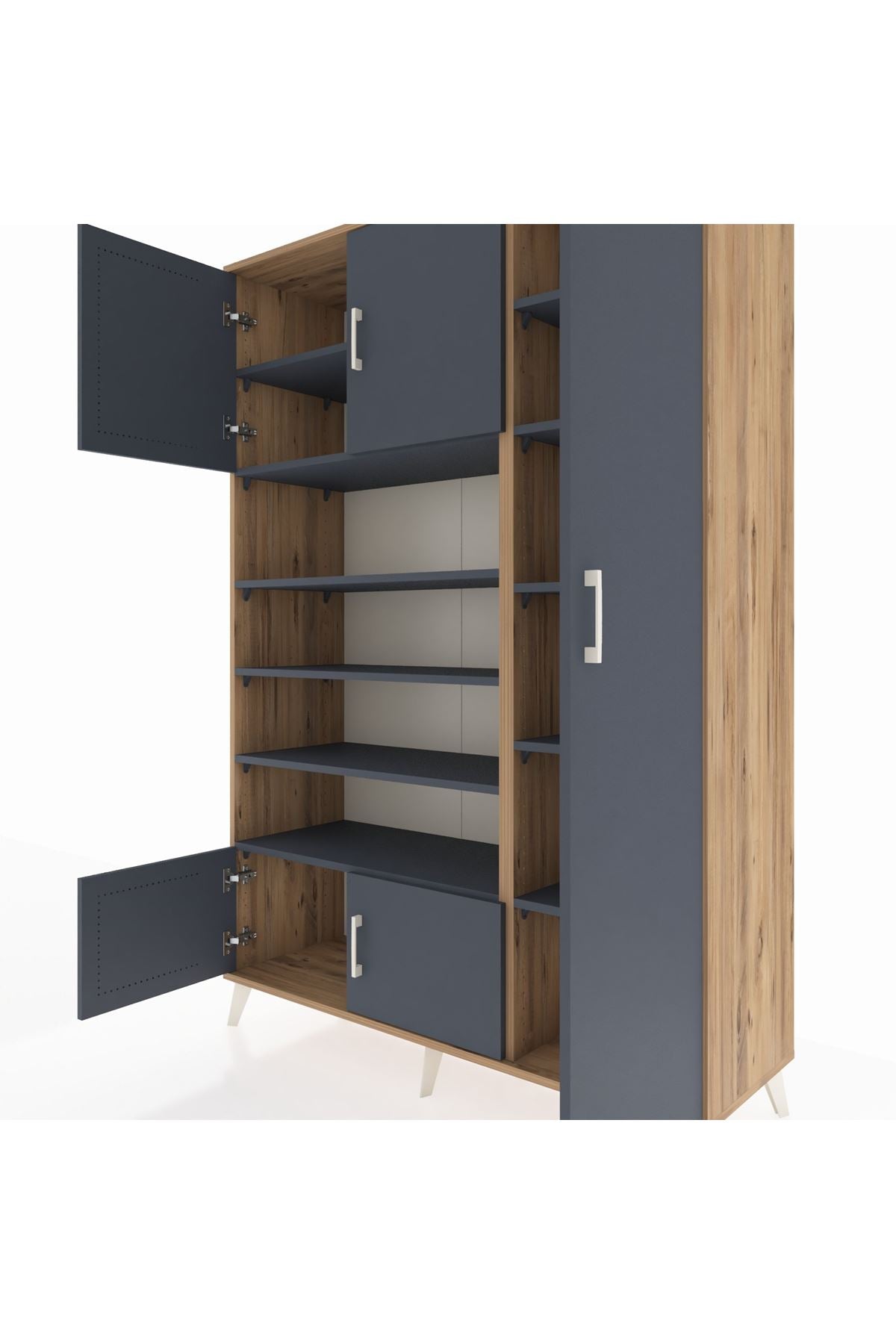 Hyperion Dolap 11 Raflı 5 Kapaklı 132x44x195 Çam-Antrasit/Antrasit