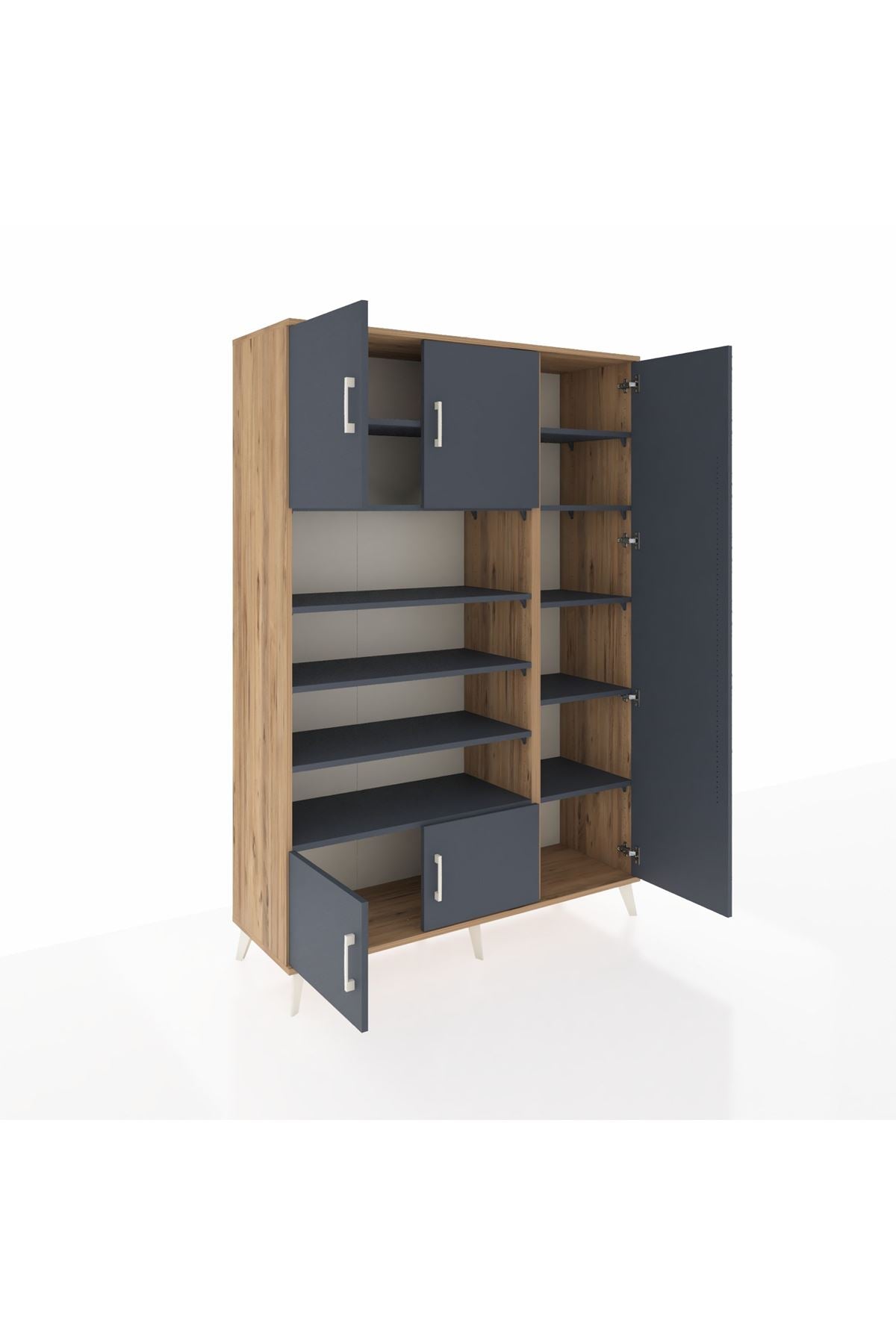 Hyperion Dolap 11 Raflı 5 Kapaklı 132x44x195 Çam-Antrasit/Antrasit