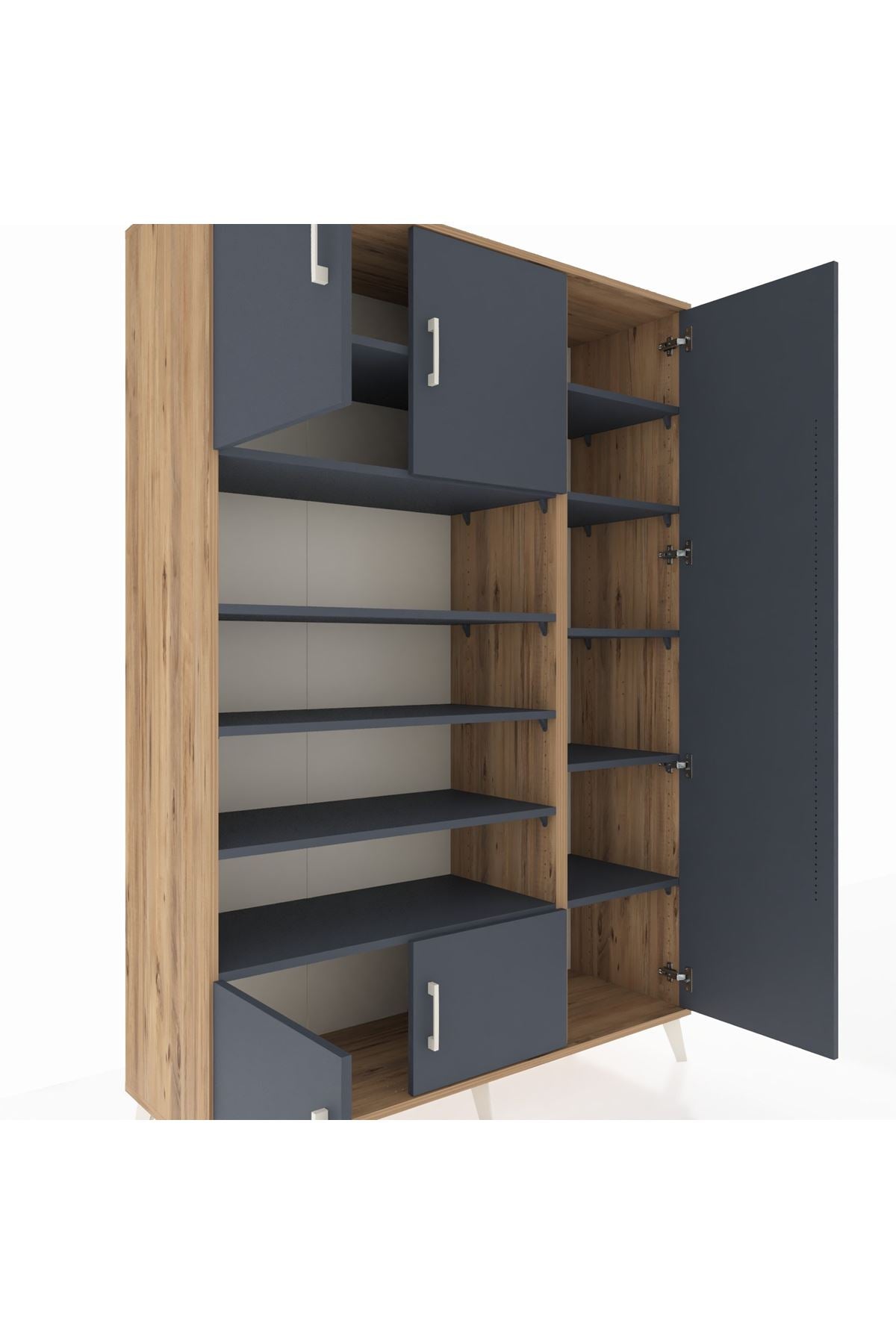 Hyperion Dolap 11 Raflı 5 Kapaklı 132x44x195 Çam-Antrasit/Antrasit