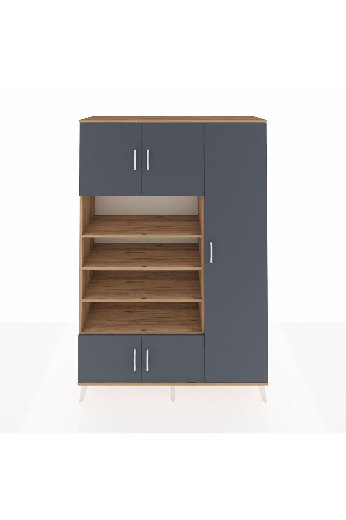 Hyperion Dolap 11 Raflı 5 Kapaklı 132x44x195 Çam-Antrasit/Çam