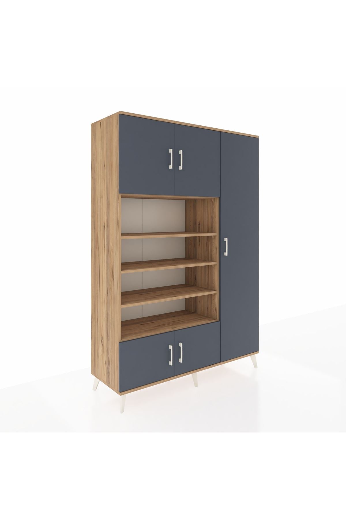 Hyperion Dolap 11 Raflı 5 Kapaklı 132x44x195 Çam-Antrasit/Çam