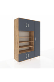 Hyperion Dolap 11 Raflı 5 Kapaklı 132x44x195 Çam-Antrasit/Çam