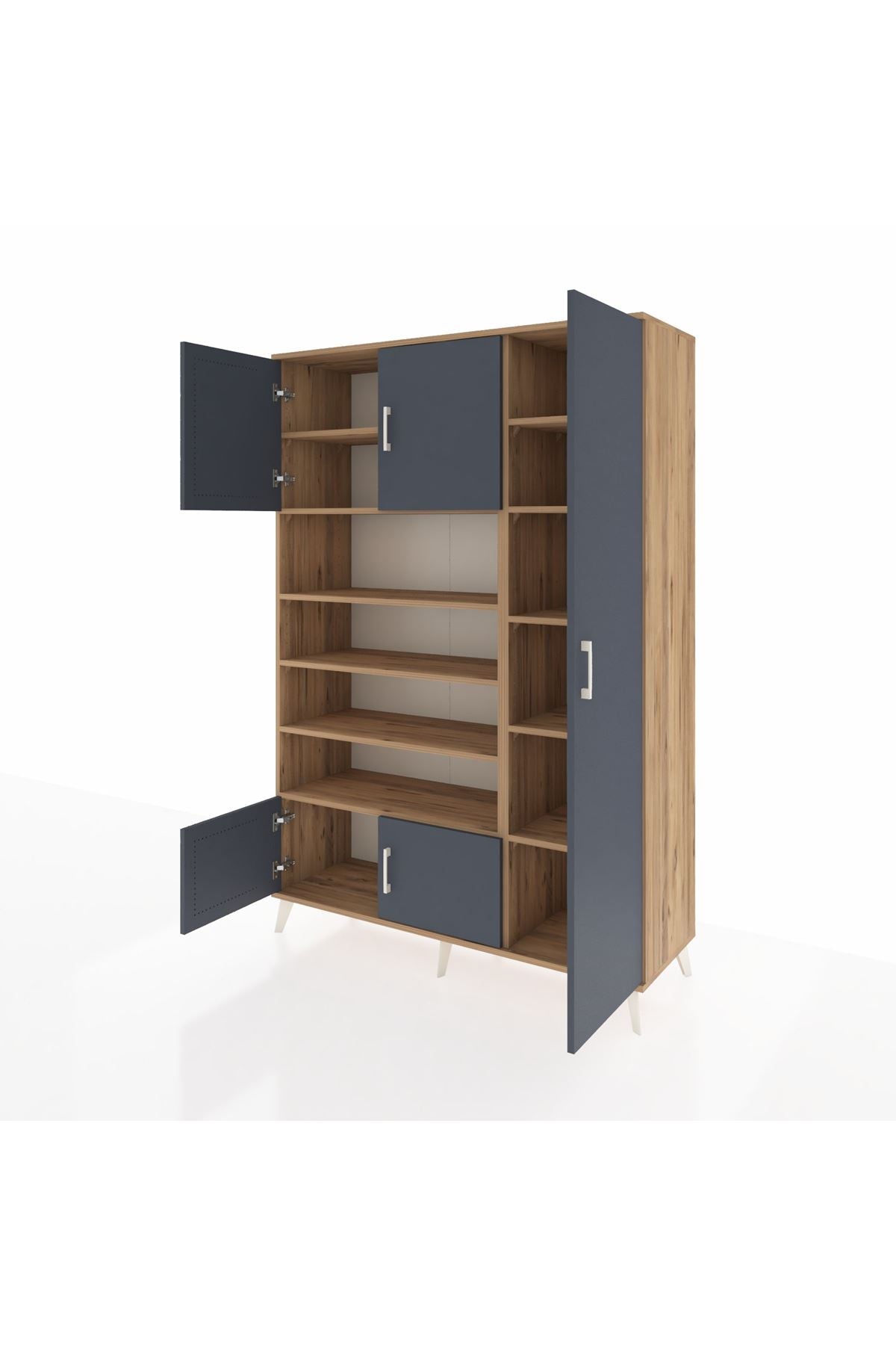 Hyperion Dolap 11 Raflı 5 Kapaklı 132x44x195 Çam-Antrasit/Çam