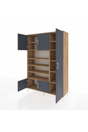 Hyperion Dolap 11 Raflı 5 Kapaklı 132x44x195 Çam-Antrasit/Çam