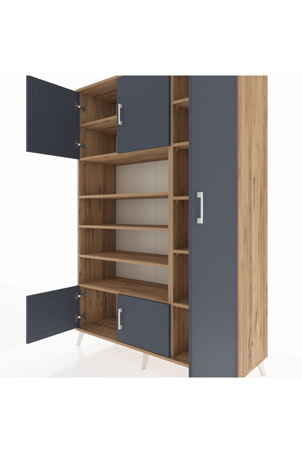 Hyperion Dolap 11 Raflı 5 Kapaklı 132x44x195 Çam-Antrasit/Çam