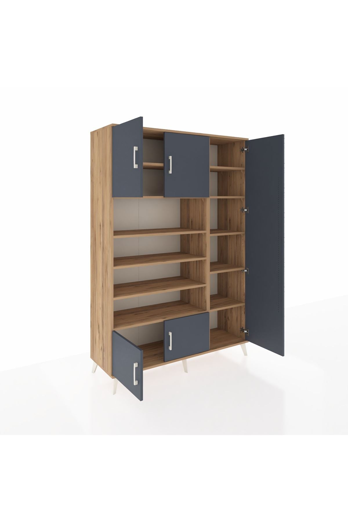 Hyperion Dolap 11 Raflı 5 Kapaklı 132x44x195 Çam-Antrasit/Çam