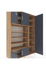 Hyperion Dolap 11 Raflı 5 Kapaklı 132x44x195 Çam-Antrasit/Çam