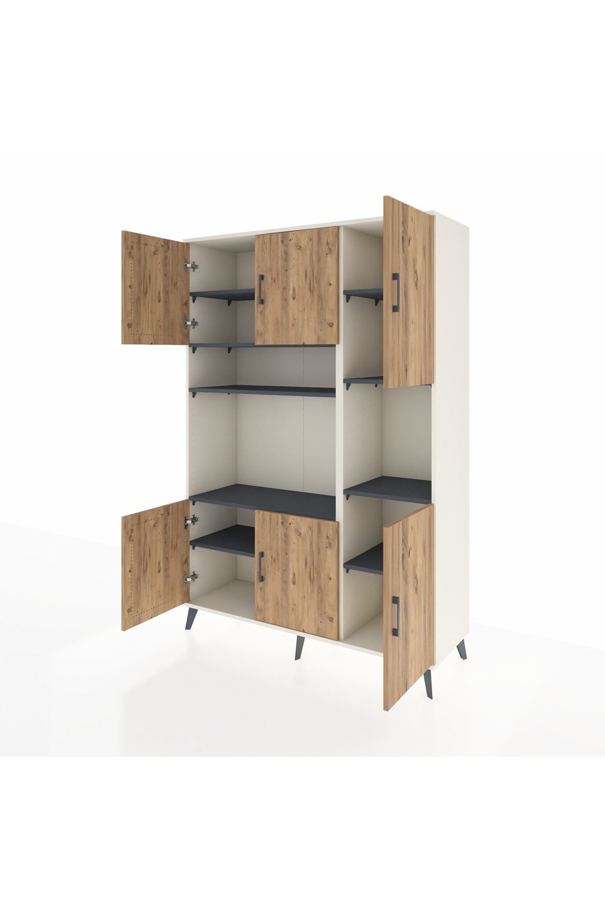 Hyperion Dolap 9 Raflı 6 Kapaklı 132x44x195 Aytaşı-Çam/Antrasit