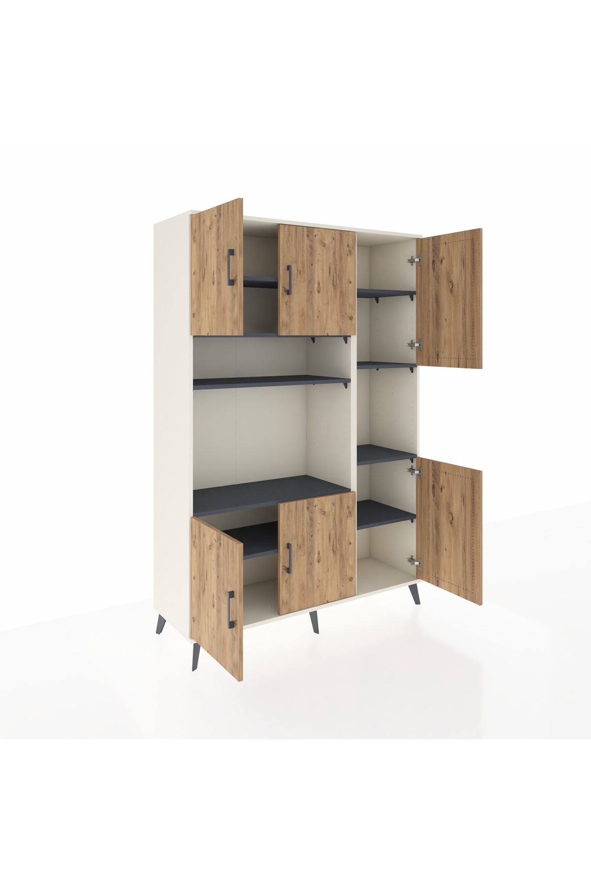 Hyperion Dolap 9 Raflı 6 Kapaklı 132x44x195 Aytaşı-Çam/Antrasit