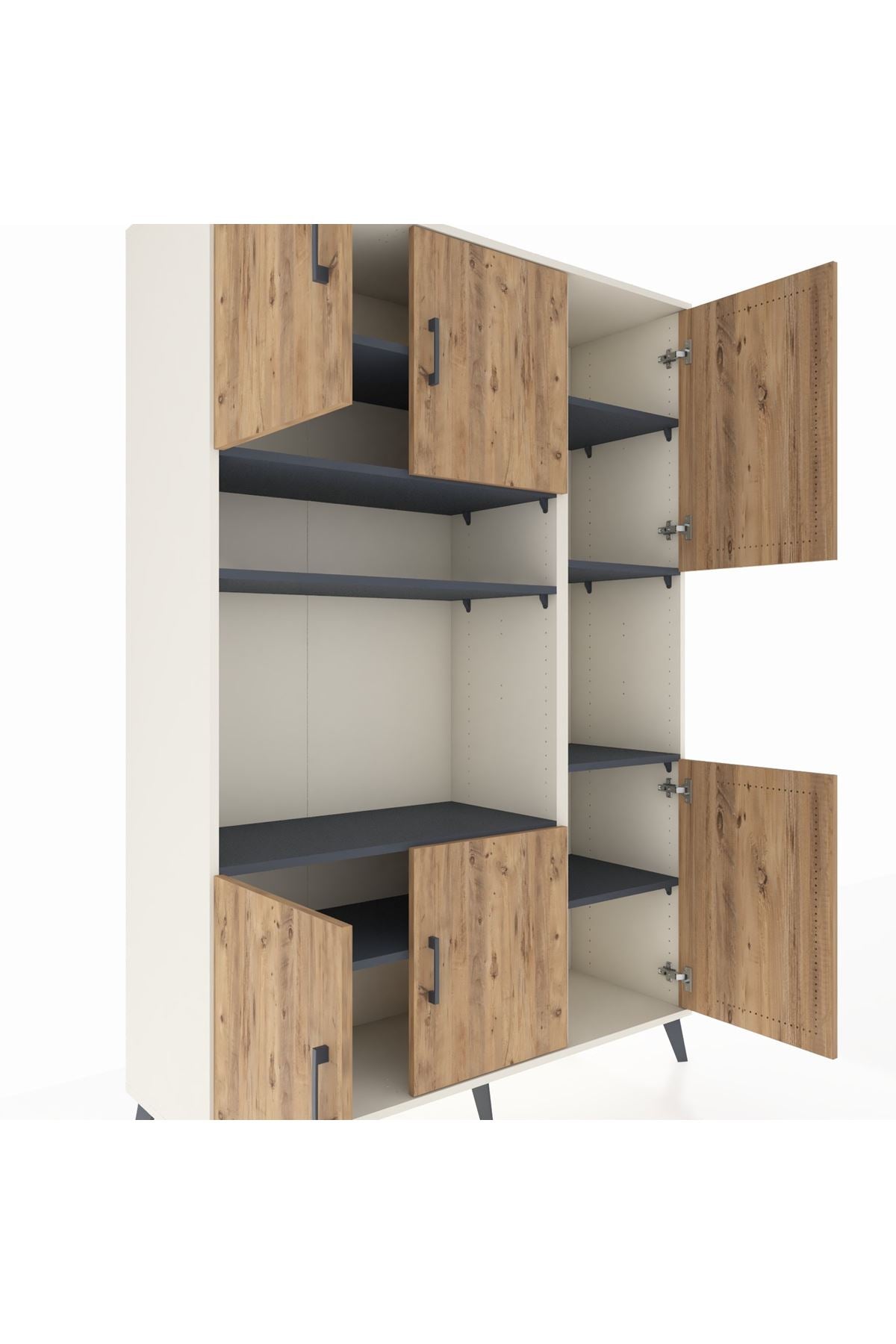 Hyperion Dolap 9 Raflı 6 Kapaklı 132x44x195 Aytaşı-Çam/Antrasit