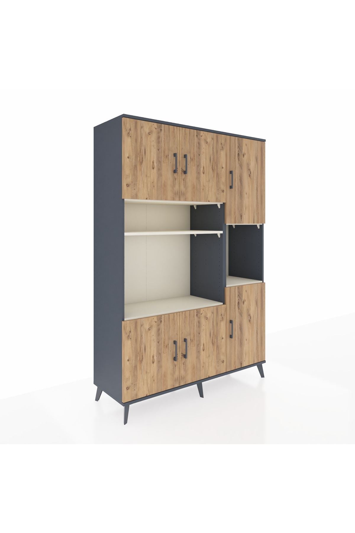 Hyperion Dolap 9 Raflı 6 Kapaklı 132x44x195 Antrasit-Çam/Aytaşı