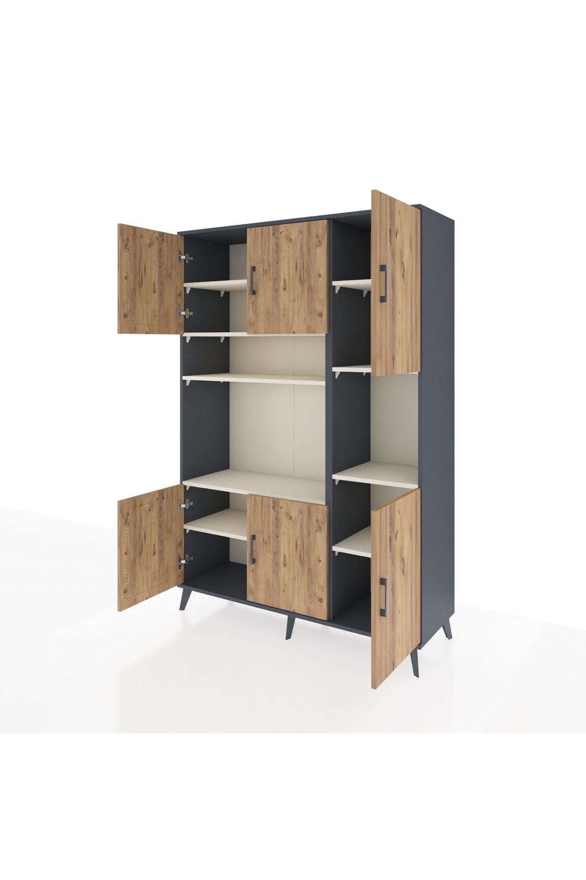 Hyperion Dolap 9 Raflı 6 Kapaklı 132x44x195 Antrasit-Çam/Aytaşı