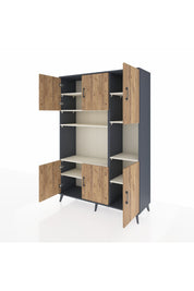 Hyperion Dolap 9 Raflı 6 Kapaklı 132x44x195 Antrasit-Çam/Aytaşı