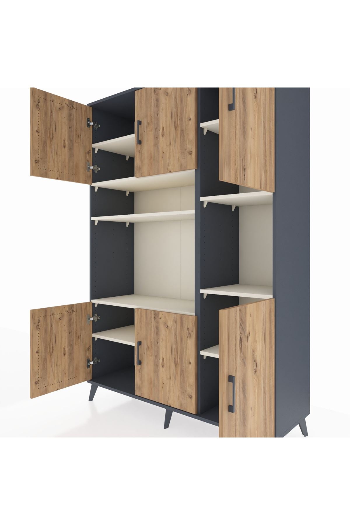 Hyperion Dolap 9 Raflı 6 Kapaklı 132x44x195 Antrasit-Çam/Aytaşı