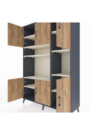 Hyperion Dolap 9 Raflı 6 Kapaklı 132x44x195 Antrasit-Çam/Aytaşı