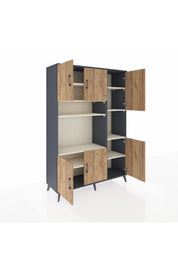 Hyperion Dolap 9 Raflı 6 Kapaklı 132x44x195 Antrasit-Çam/Aytaşı
