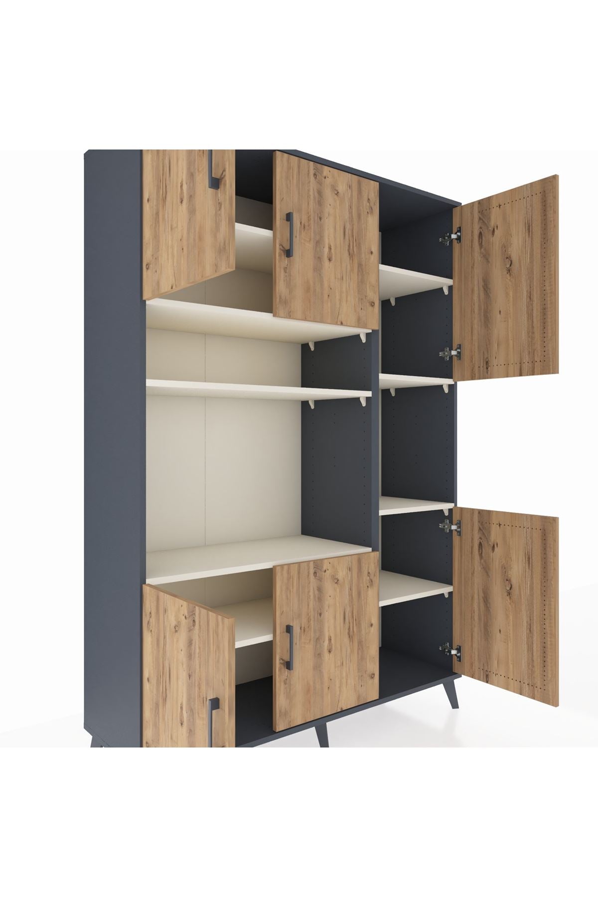 Hyperion Dolap 9 Raflı 6 Kapaklı 132x44x195 Antrasit-Çam/Aytaşı