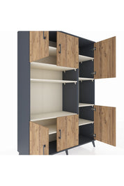 Hyperion Dolap 9 Raflı 6 Kapaklı 132x44x195 Antrasit-Çam/Aytaşı