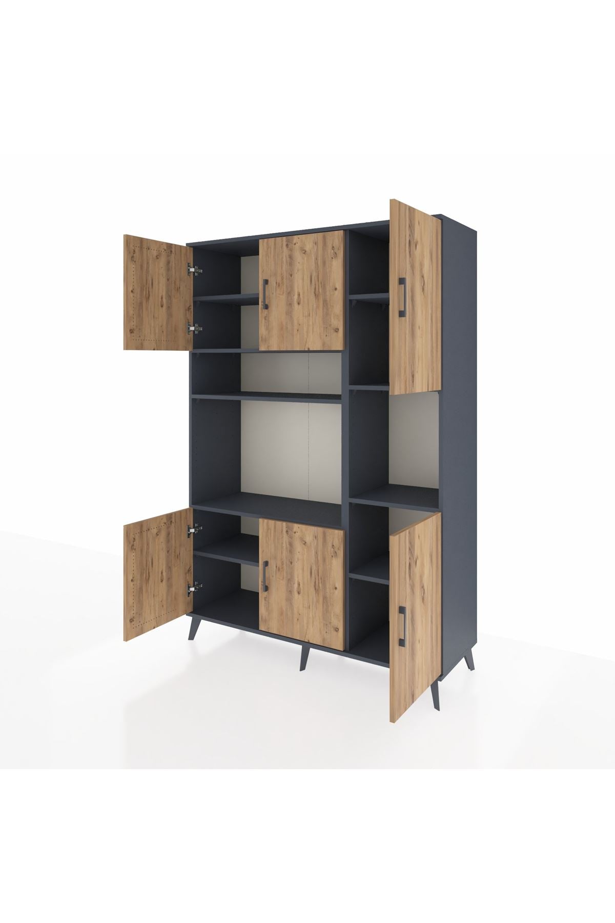 Hyperion Dolap 9 Raflı 6 Kapaklı 132x44x195 Antrasit-Çam/Antrasit